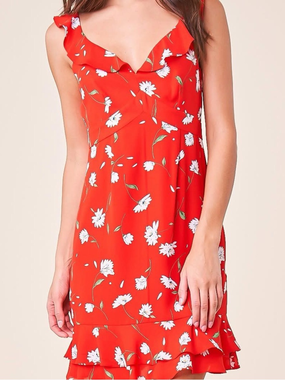 Sugarlips Red Floral Ruffle Mini Dress